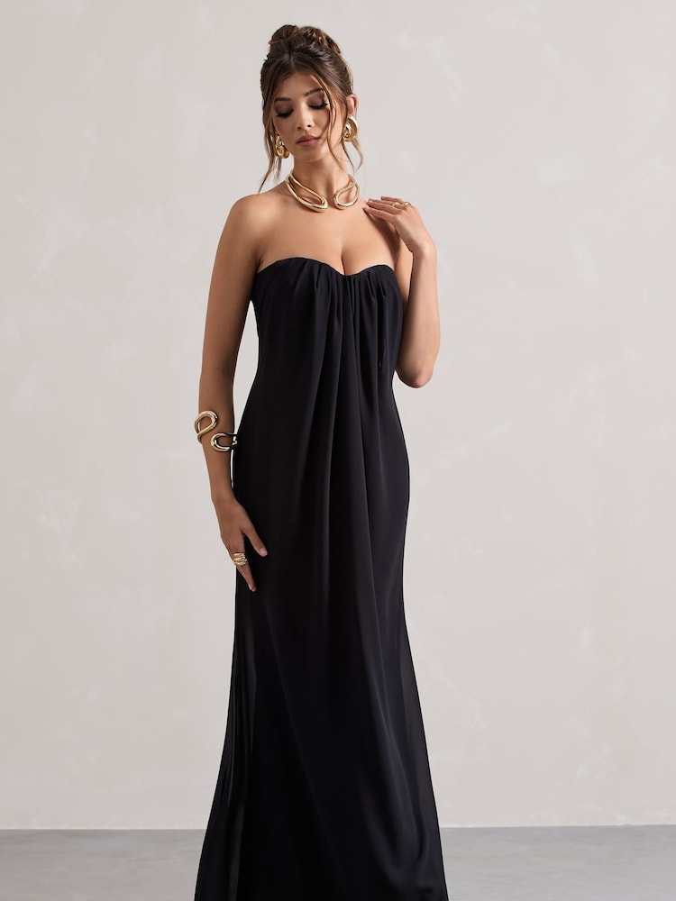 Club L London Black Kaz Chiffon Sweetheart Maxi Dress - Image 3 of 5