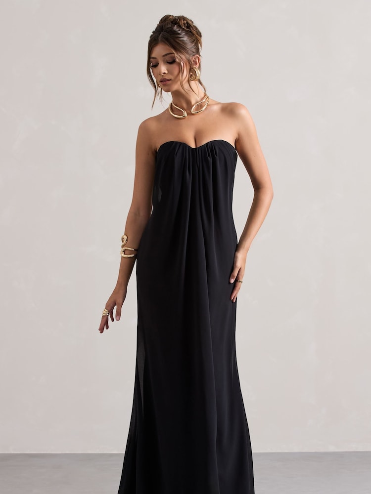 Club L London Black Kaz Chiffon Sweetheart Maxi Dress - Image 4 of 5
