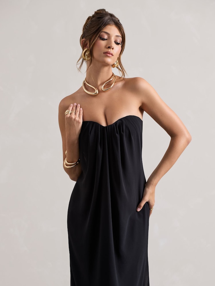 Club L London Black Kaz Chiffon Sweetheart Maxi Dress - Image 5 of 5