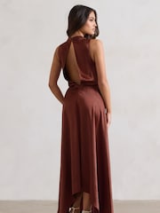 Club L London Brown Kerri Satin Cowl-Neck Maxi Dress - Image 5 of 5