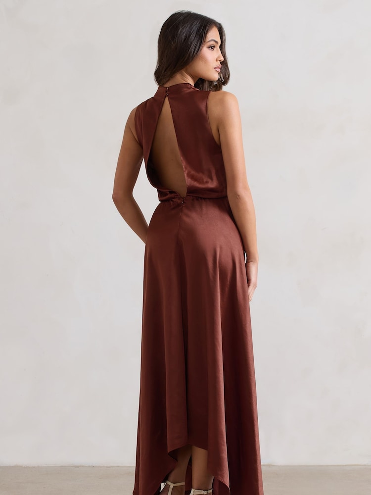 Club L London Brown Kerri Satin Cowl-Neck Maxi Dress - Image 5 of 5 Club L London Brown Kerri Satin Cowl-Neck Maxi Dress - Image 5 of 5