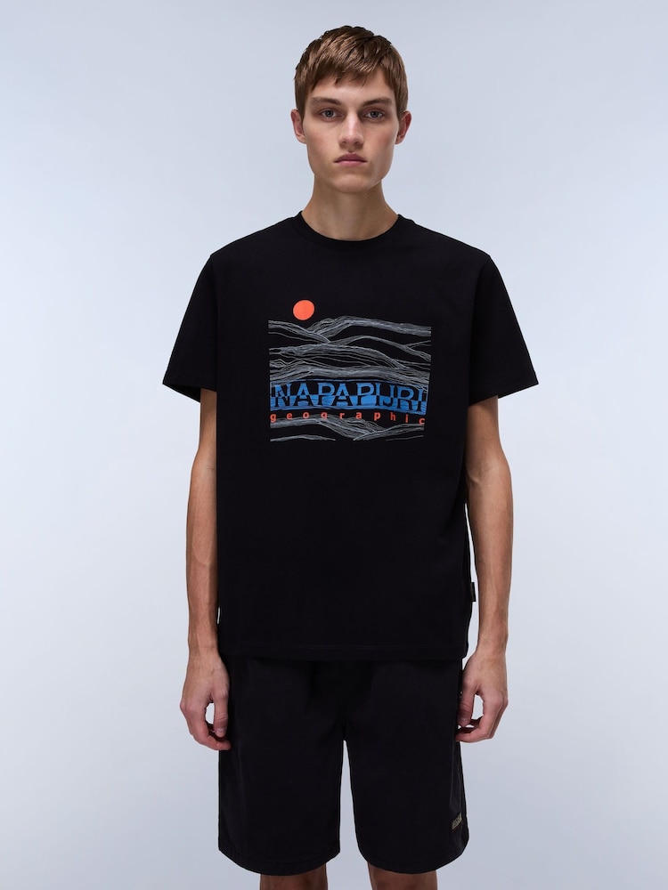 Camiseta preta de manga curta Napapijri Buti 100% algodão - Imagem 1 de 6