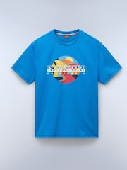 Napapijri Blue Valdor Short Sleeves 100% Cotton T-Shirt - Image 4 of 5