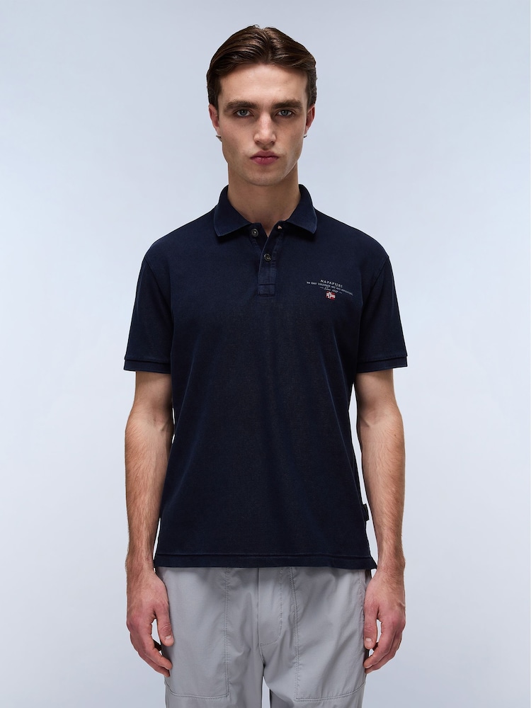 Napapijri Blue 100% Cotton Elbas Short Sleeve Polo Shirt - Image 1 of 6 Napapijri Blue 100% Cotton Elbas Short Sleeve Polo Shirt - Image 1 of 6
