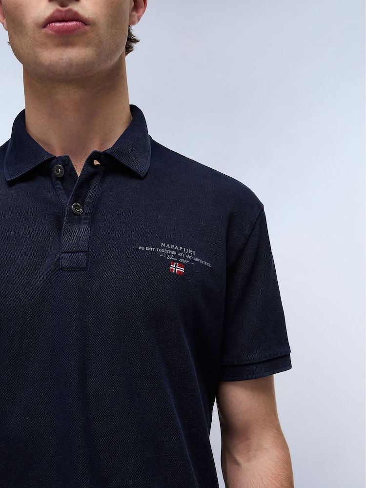 Napapijri Blue 100% Cotton Elbas Short Sleeve Polo Shirt - Image 3 of 6
