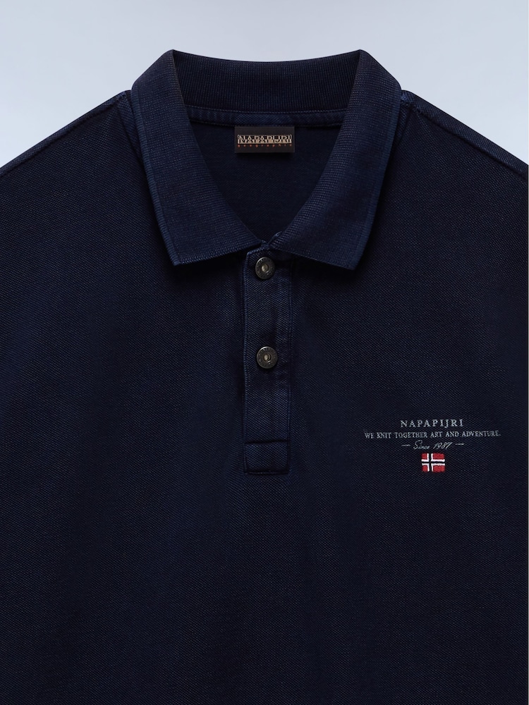 Napapijri Blue 100% Cotton Elbas Short Sleeve Polo Shirt - Image 6 of 6 Napapijri Blue 100% Cotton Elbas Short Sleeve Polo Shirt - Image 6 of 6