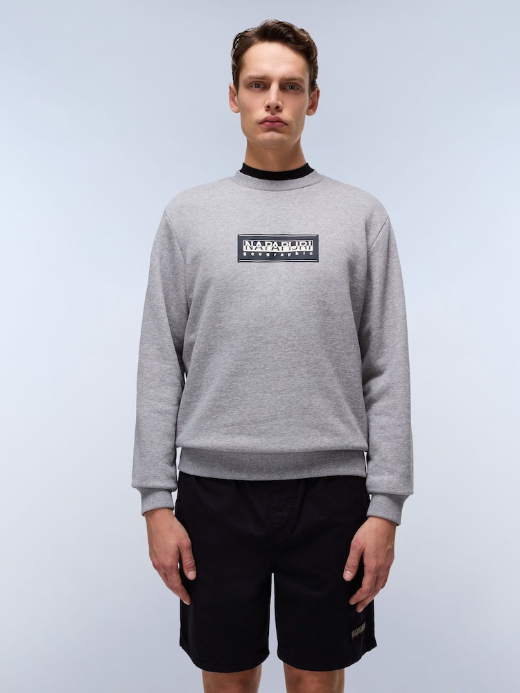 Napapijri Grey Box Logo Crew Neck Sweatshirt - Image 1 of 5