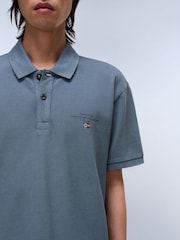 Napapijri Blue Elbas Short Sleeve 100% Cotton Polo Shirt - Image 3 of 6