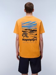 Napapijri Orange Vignoni Back Printed Short Sleeve 100% Cotton T-Shirt - Image 2 of 7