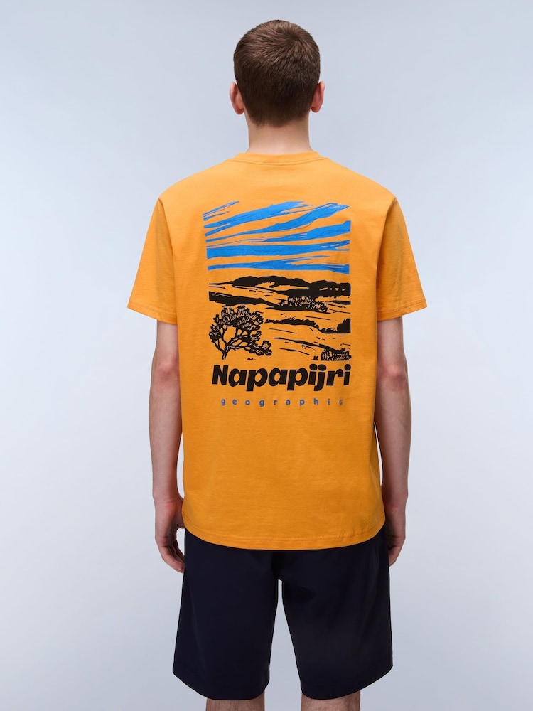 Napapijri Orange Vignoni Back Printed Short Sleeve 100% Cotton T-Shirt - Image 2 of 7