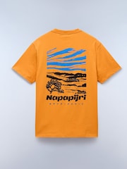 Napapijri Orange Vignoni Back Printed Short Sleeve 100% Cotton T-Shirt - Image 6 of 7