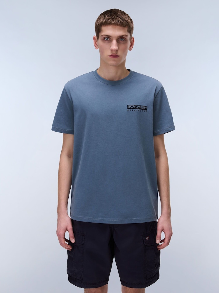 Napapijri Blue Vignoni Back Printed Short Sleeve 100% Cotton T-Shirt - Image 1 of 7