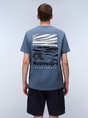 Napapijri Blue Vignoni Back Printed Short Sleeve 100% Cotton T-Shirt - Image 2 of 7