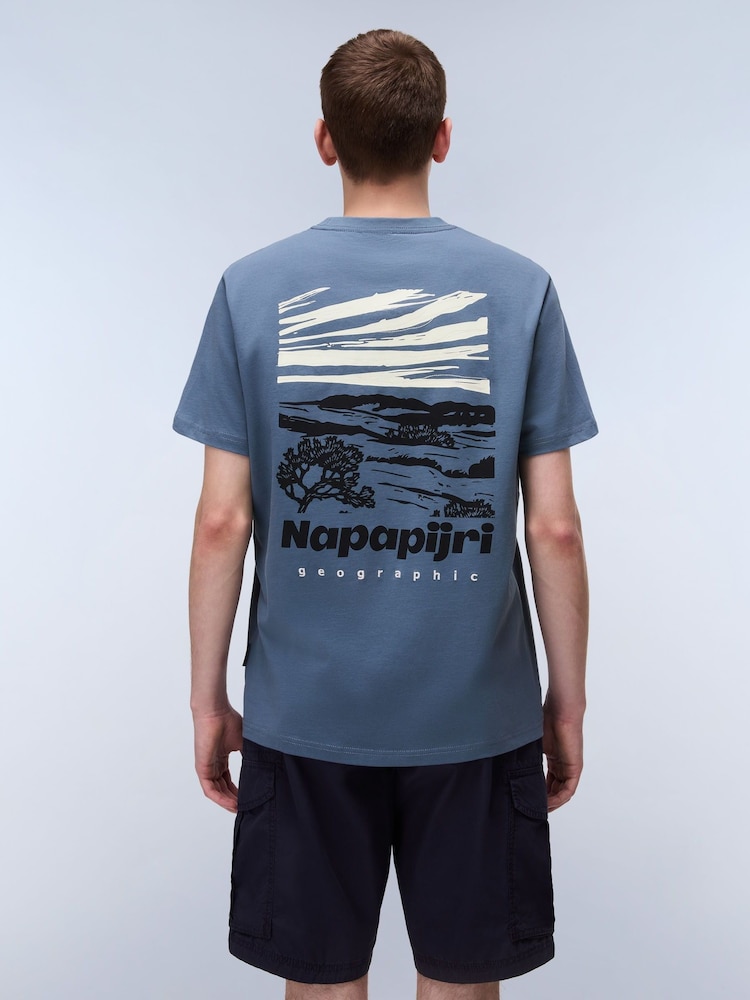Napapijri Blue Vignoni Back Printed Short Sleeve 100% Cotton T-Shirt - Image 2 of 7