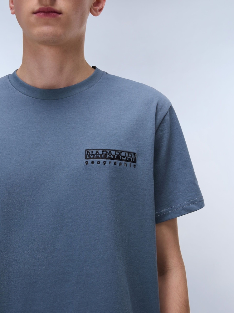 Napapijri Blue Vignoni Back Printed Short Sleeve 100% Cotton T-Shirt - Image 3 of 7