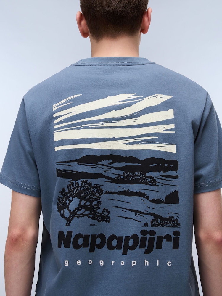 Napapijri Blue Vignoni Back Printed Short Sleeve 100% Cotton T-Shirt - Image 4 of 7