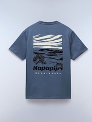 Napapijri Blue Vignoni Back Printed Short Sleeve 100% Cotton T-Shirt - Image 6 of 7