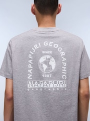 Napapijri Grey Dati Short Sleeve 100% Cotton T-Shirt - Image 4 of 7