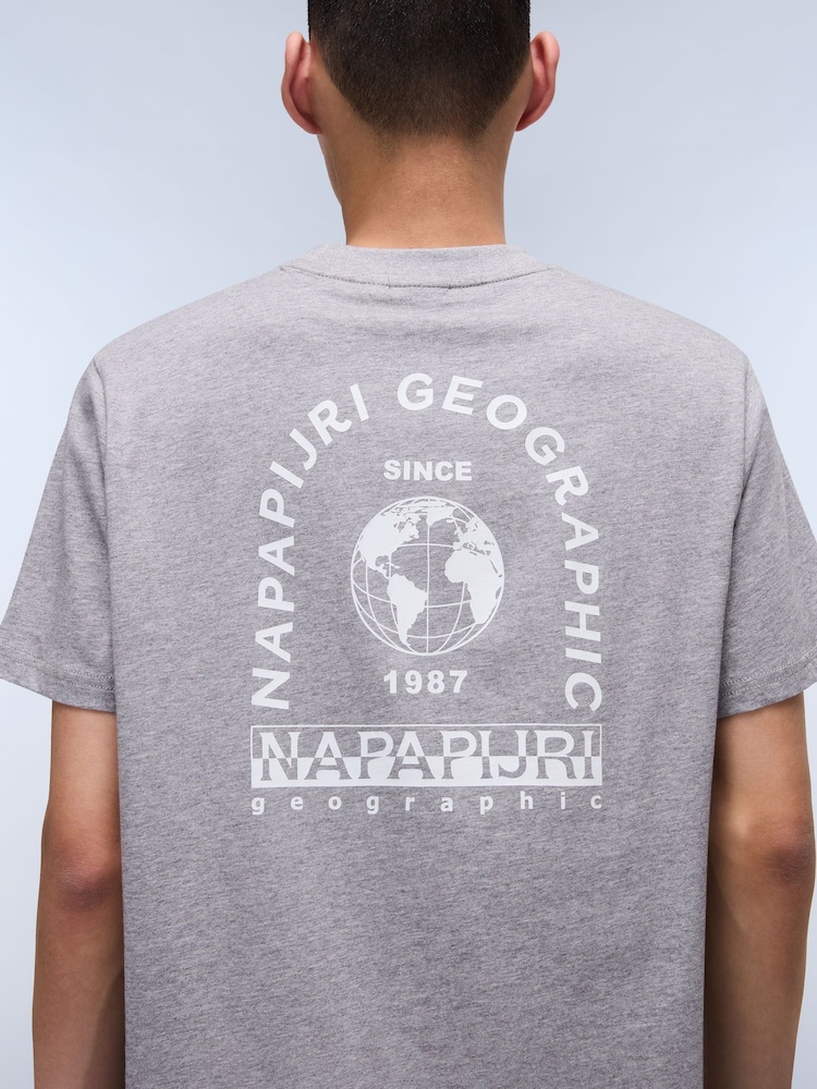 Napapijri Grey Dati Short Sleeve 100% Cotton T-Shirt - Image 4 of 7