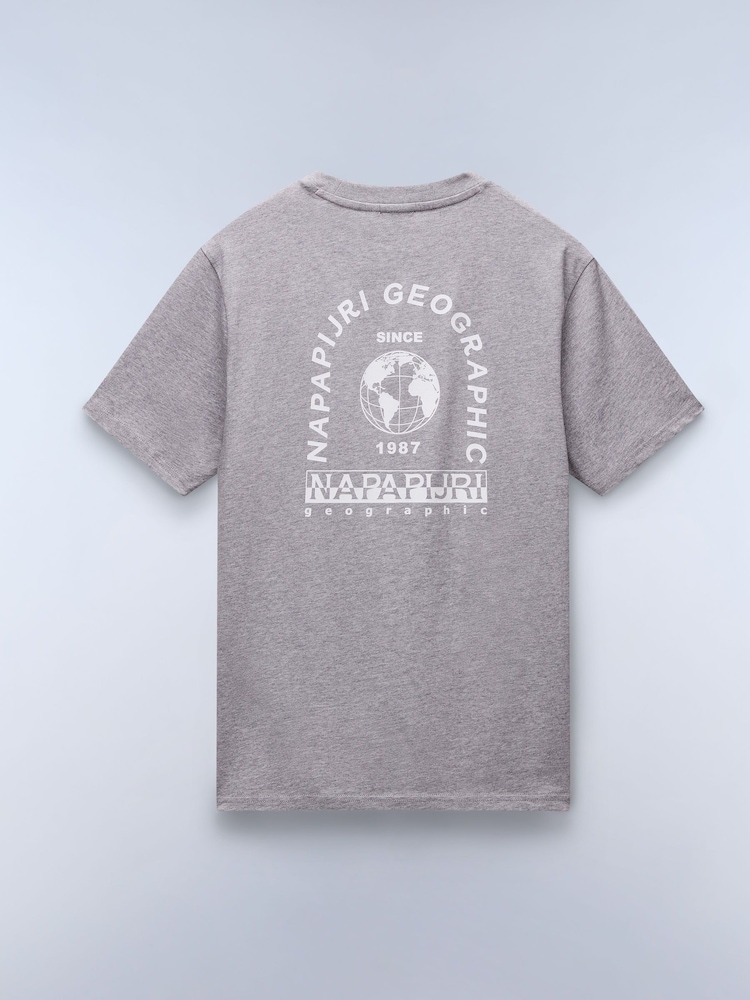 Napapijri Grey Dati Short Sleeve 100% Cotton T-Shirt - Image 6 of 7