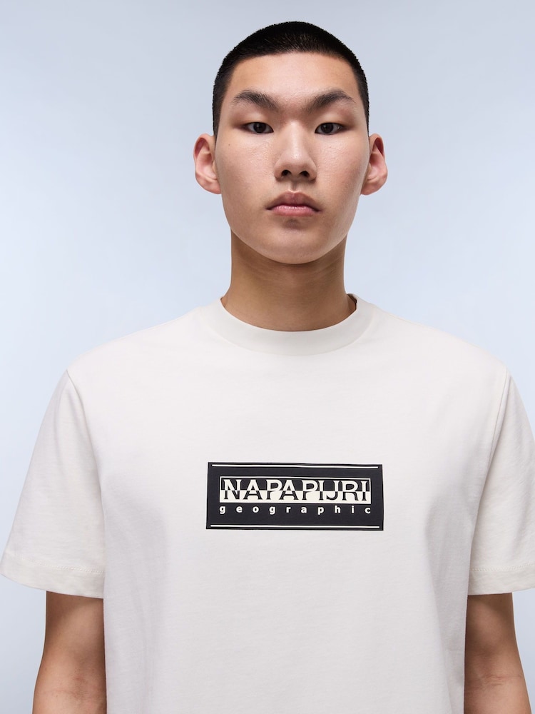 Napapijri Box Logo Short Sleeve 100% Cotton White T-Shirt - Image 3 of 6