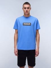 Napapijri Blue Box Logo Short Sleeve 100% Cotton T-Shirt - Image 1 of 6