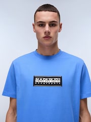 Napapijri Blue Box Logo Short Sleeve 100% Cotton T-Shirt - Image 3 of 6