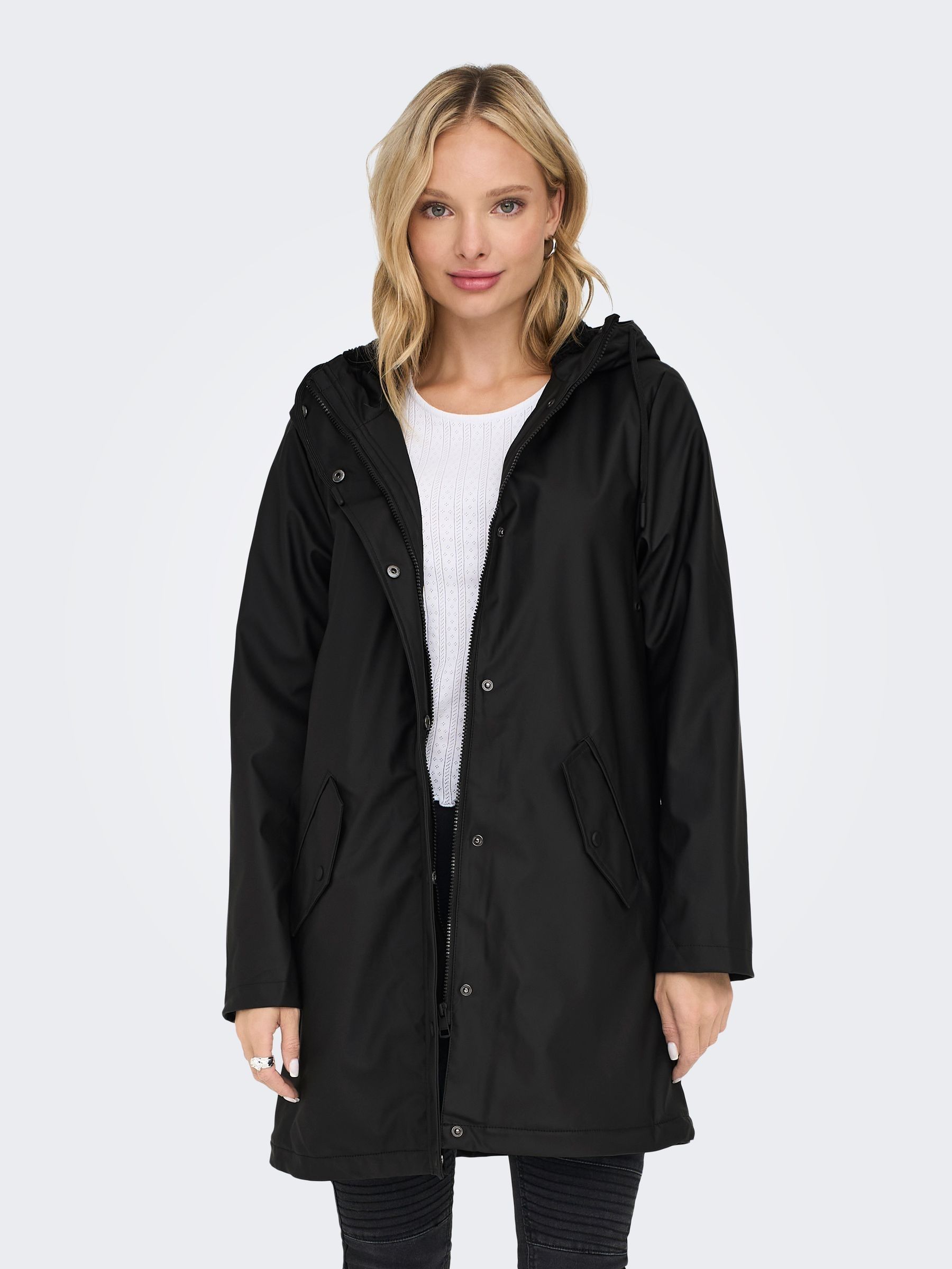 Black lined raincoat sale
