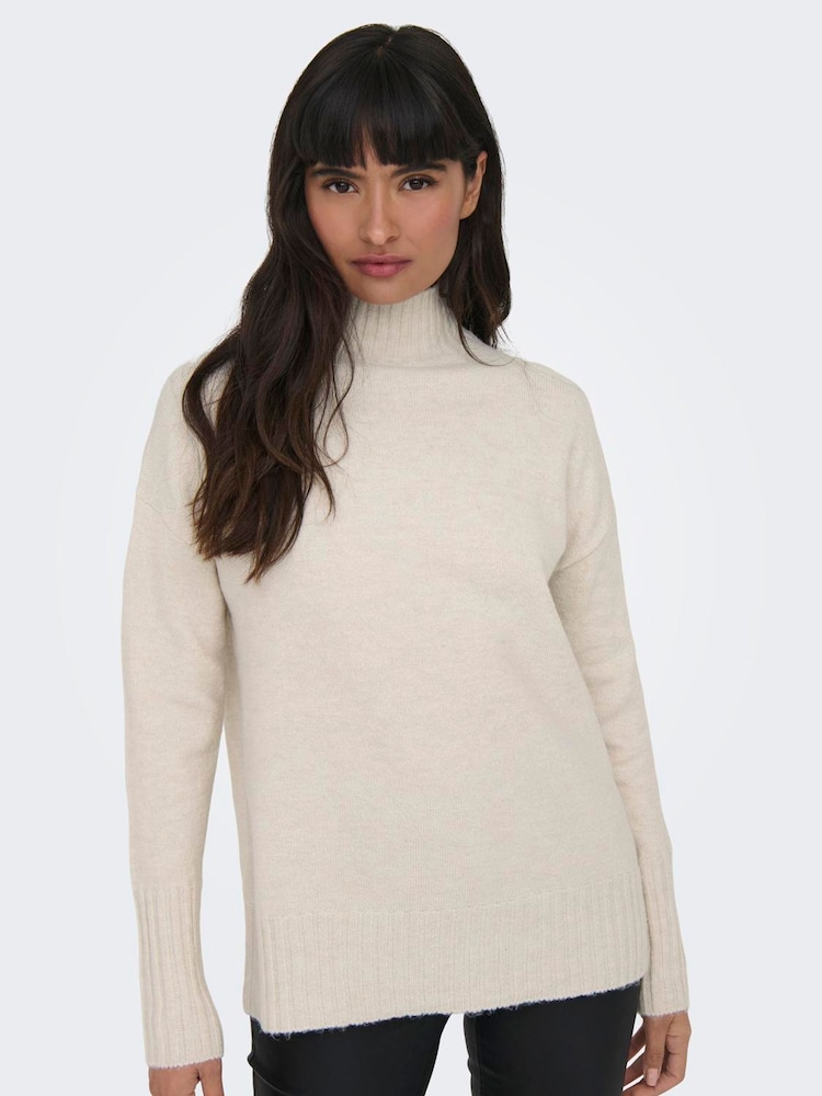 ONLY Natural High Neck Cosy Knitted Pullover Jumper - Image 1 of 6