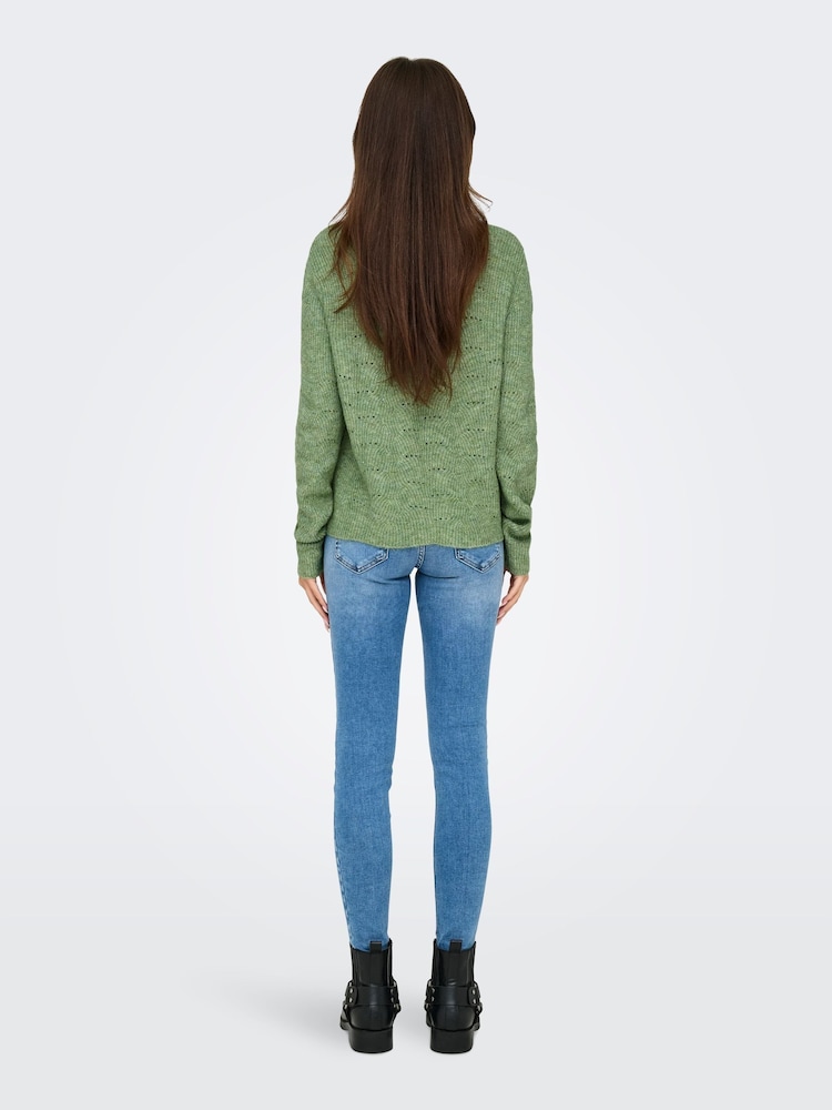 ONLY Green Pointelle Knitted Round Neck Jumper - Image 2 of 7