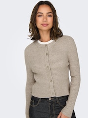 ONLY Natural Ribbed Button Through Knitted Cardigan - Image 1 of 8