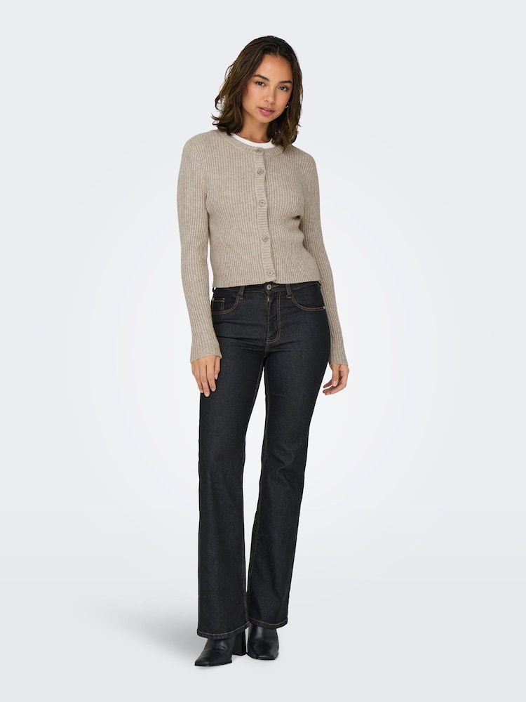 ONLY Natural Ribbed Button Through Knitted Cardigan - Image 2 of 8