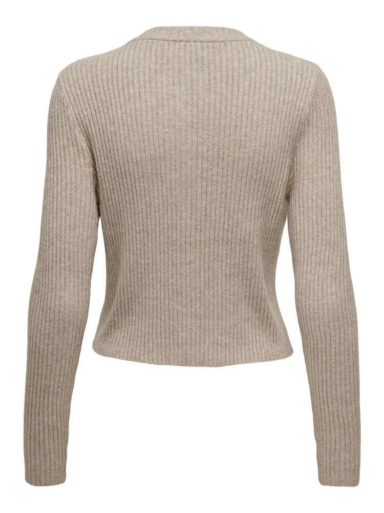 ONLY Natural Ribbed Button Through Knitted Cardigan - Image 8 of 8