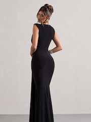 Club L London Black Kadie Sleeveless Gathered Maxi Dress With Drape - Image 2 of 5