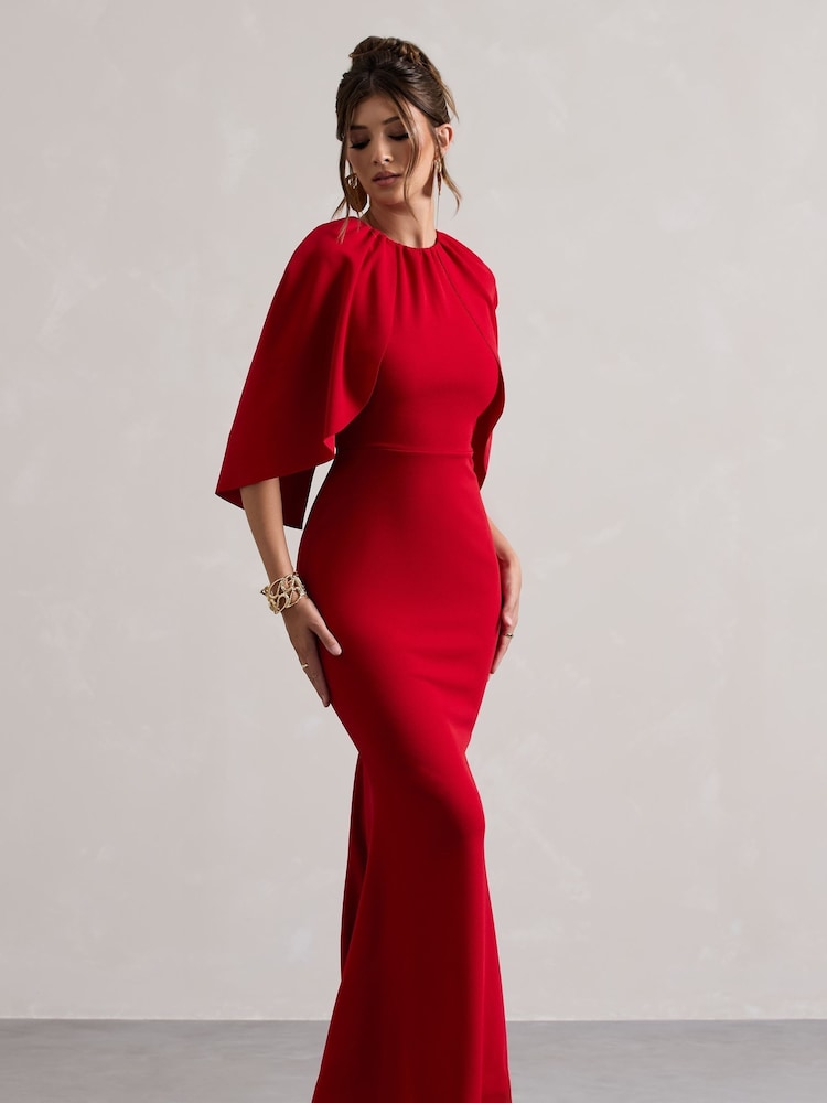 Club L London Red Kianne Draped Short Sleeve Maxi Dress - Image 2 of 6 Club L London Red Kianne Draped Short Sleeve Maxi Dress - Image 2 of 6
