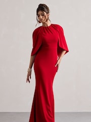 Club L London Red Kianne Draped Short Sleeve Maxi Dress - Image 3 of 6