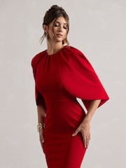 Club L London Red Kianne Draped Short Sleeve Maxi Dress - Image 4 of 6