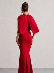 Club L London Red Kianne Draped Short Sleeve Maxi Dress - Image 5 of 6