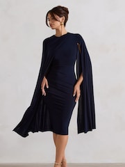 Club L London Blue Marysol Asymmetric Cape Midi Dress - Image 1 of 5