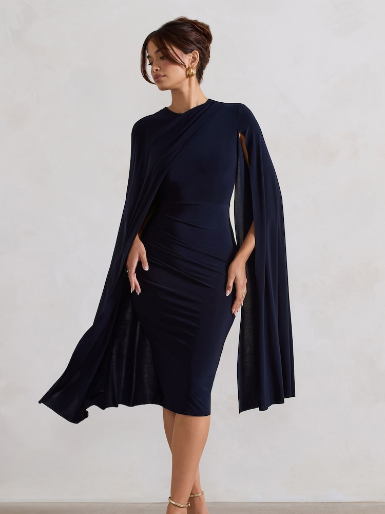 Club L London Blue Marysol Asymmetric Cape Midi Dress - Image 1 of 5