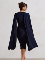 Club L London Blue Marysol Asymmetric Cape Midi Dress - Image 2 of 5