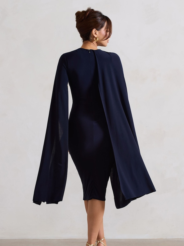 Club L London Blue Marysol Asymmetric Cape Midi Dress - Image 2 of 5