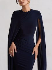 Club L London Blue Marysol Asymmetric Cape Midi Dress - Image 5 of 5