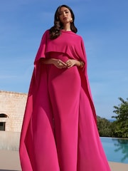 Club L London Pink Padma Draped Maxi Dress With Cape Sleeves - Image 1 of 7