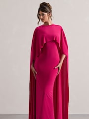 Club L London Pink Padma Draped Maxi Dress With Cape Sleeves - Image 3 of 7