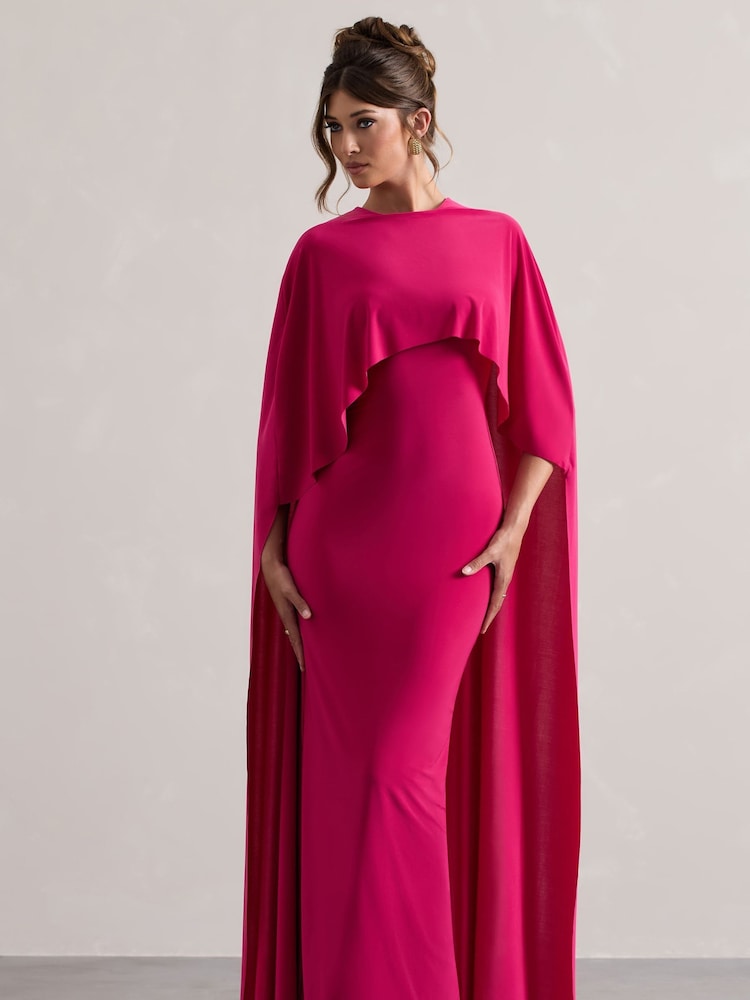 Club L London Pink Padma Draped Maxi Dress With Cape Sleeves - Image 3 of 7