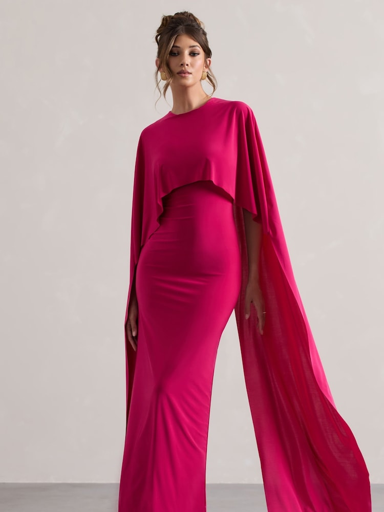 Club L London Pink Padma Draped Maxi Dress With Cape Sleeves - Image 5 of 7