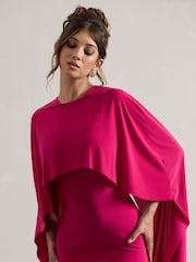 Club L London Pink Padma Draped Maxi Dress With Cape Sleeves - Image 6 of 7