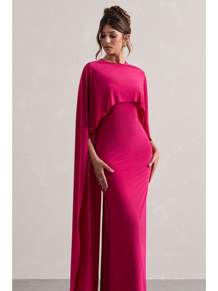 Club L London Pink Padma Draped Maxi Dress With Cape Sleeves - Image 7 of 7