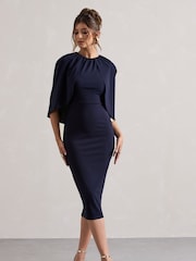 Club L London Blue Sweeney Draped Short Sleeve Midi Dress - Image 1 of 5